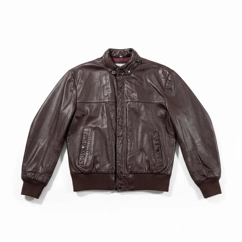 Saddlery Bomber Leather Jacket 38 Brown Vintage Snap Collar Ribbed Trim Grunge